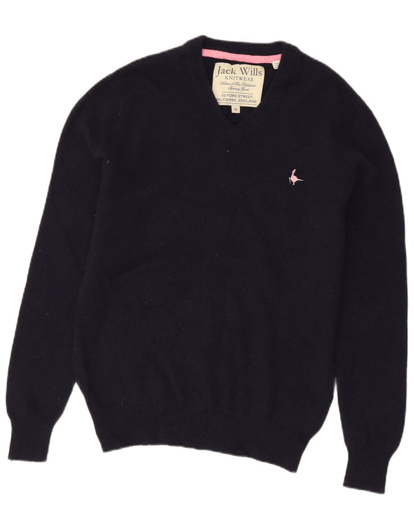Женский джемпер с v-образным вырезом Jack Wills UK 14, средний темно-синий из мериносовой шерсти