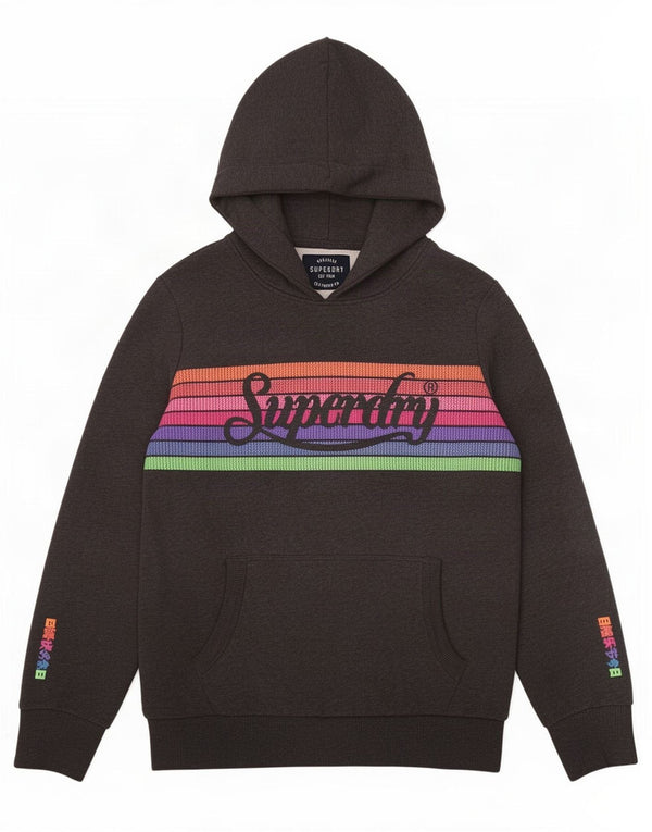 Женский джемпер с капюшоном Superdry UK 16, хлопок в серую полоску, большой размер