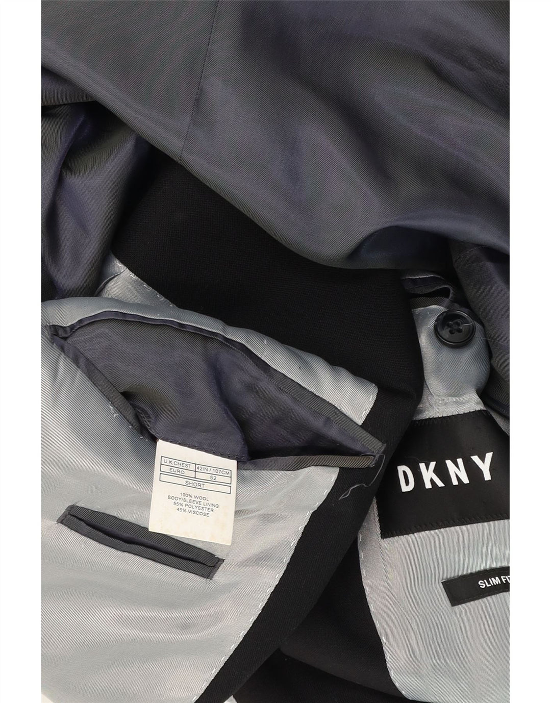 Мужской короткий пиджак с двумя пуговицами Dkny, приталенный пиджак, Великобритания, 42 XL, черный, шерстяной