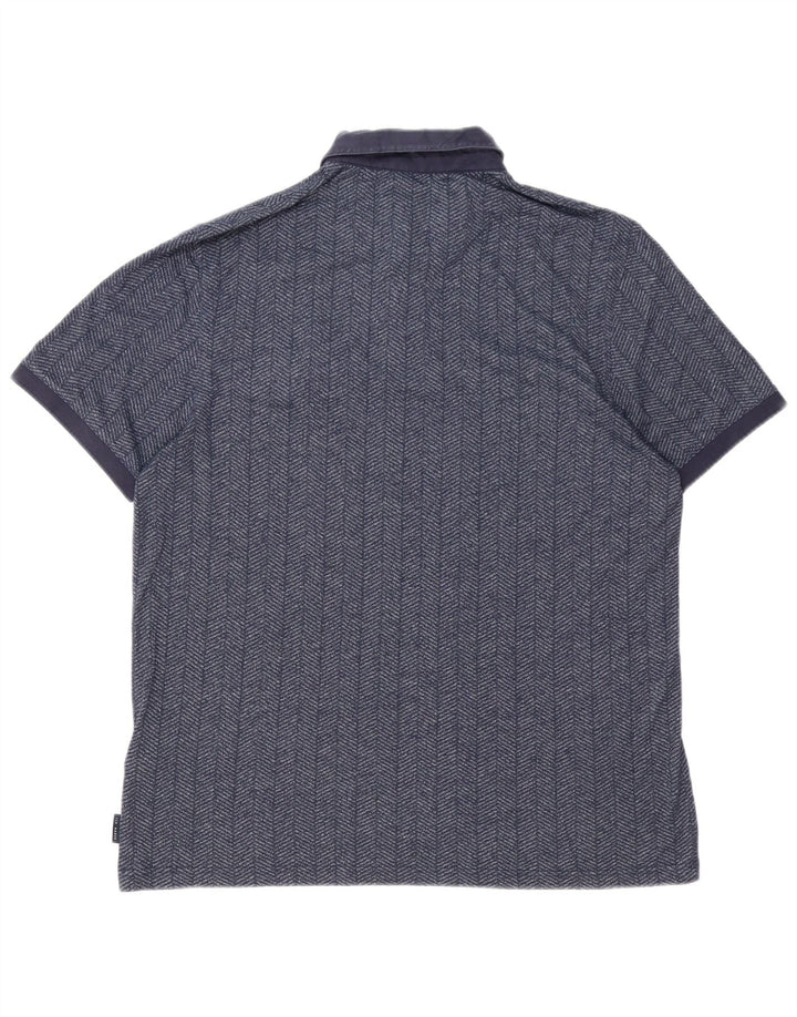 Мужская рубашка-поло TED BAKER, размер 6, 2XL, темно-синяя, хлопок с рисунком «елочка»