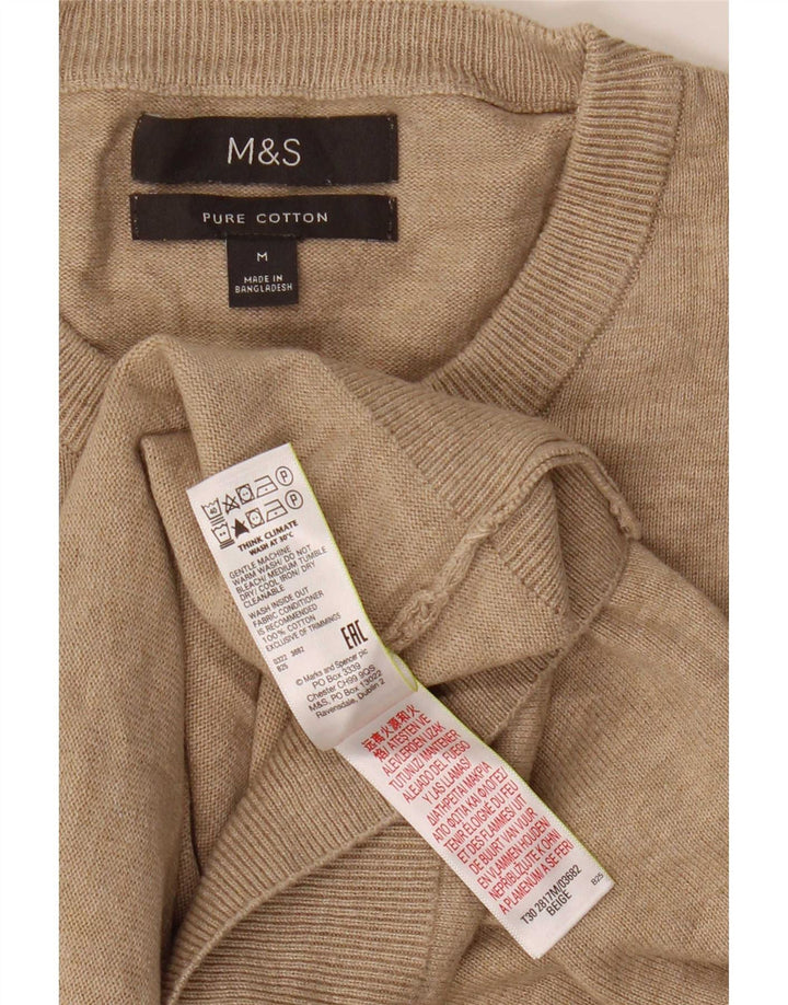 Мужской джемпер с круглым вырезом Marks & Spencer, средний бежевый хлопковый свитер