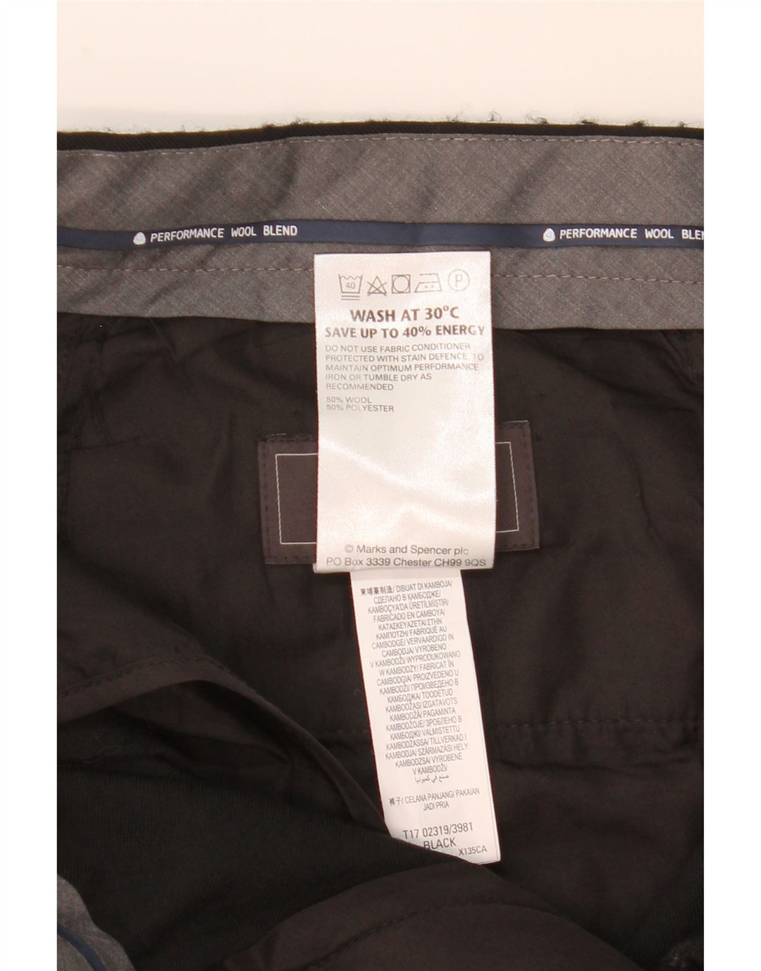 Мужские костюмные брюки классического кроя MARKS & SPENCER W34 L31, черные шерстяные