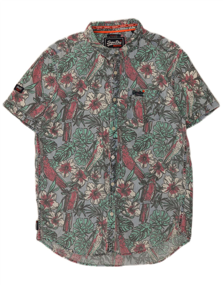 SUPERDRY Мужская рубашка обычного кроя с коротким рукавом, большая синяя хлопковая рубашка с цветочным принтом