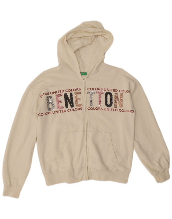 Benetton Свитер с капюшоном и молнией с графическим рисунком для девочек 13–14 лет, белый