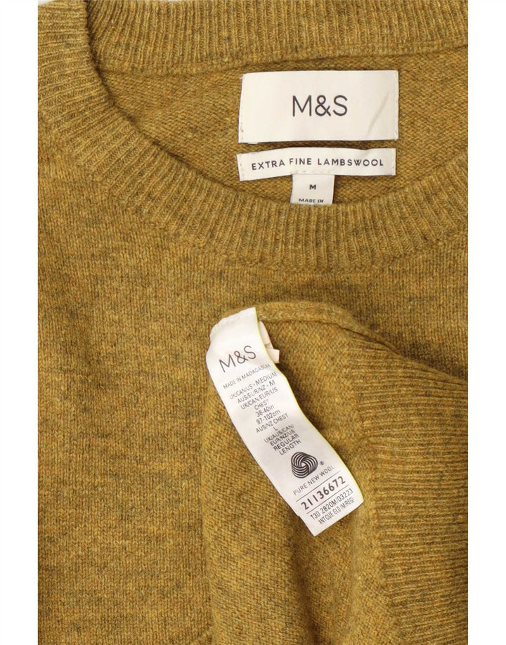Мужской джемпер с круглым вырезом Marks & Spencer, шерстяной свитер среднего желтого цвета с крапинками