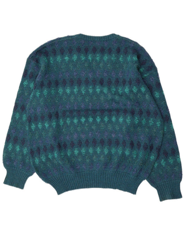 Винтажный мужской джемпер с v-образным вырезом IT 54 XL, синий, шерсть Fair Isle