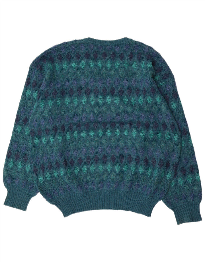 Винтажный мужской джемпер с v-образным вырезом IT 54 XL, синий, шерсть Fair Isle