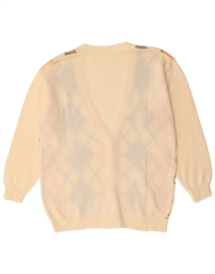 Винтажный женский свитер-кардиган UK 18 XL Off White Argyle/Diamond