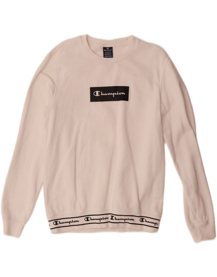 CHAMPION Womens Graphic Sweatshirt Jumper UK 12 Medium White Cotton Vintage Champion and Second-Hand Champion from Messina Hembry 