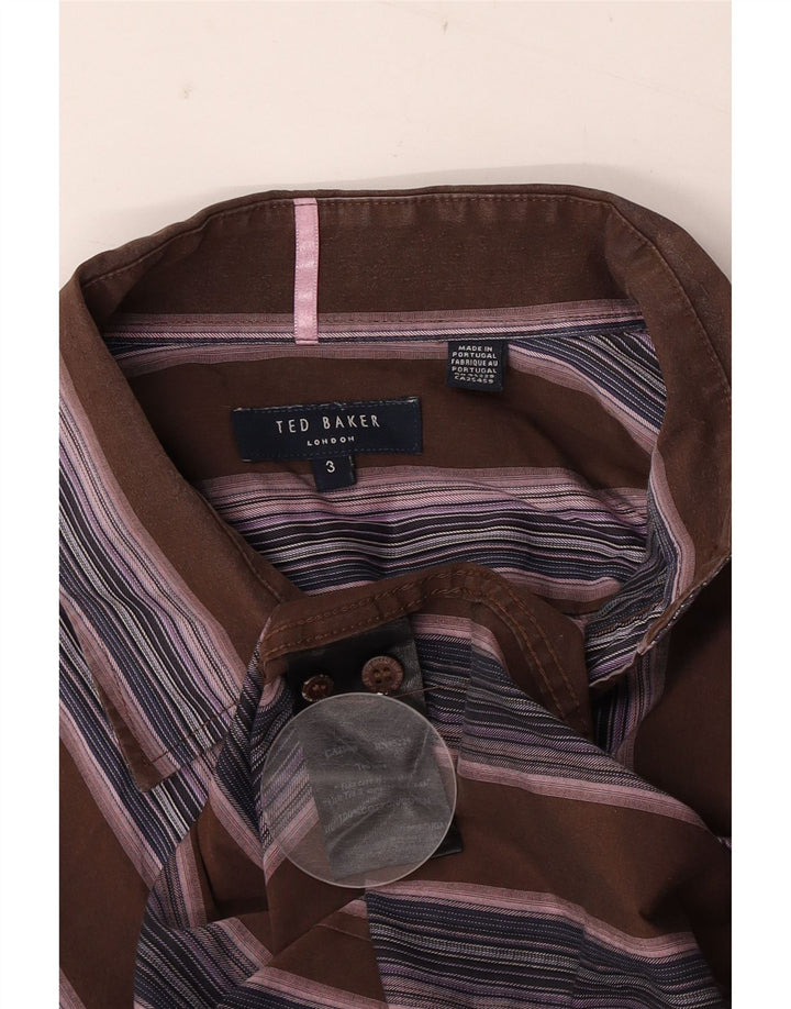 Мужская рубашка Ted Baker, размер 3, средний коричневый полосатый хлопок