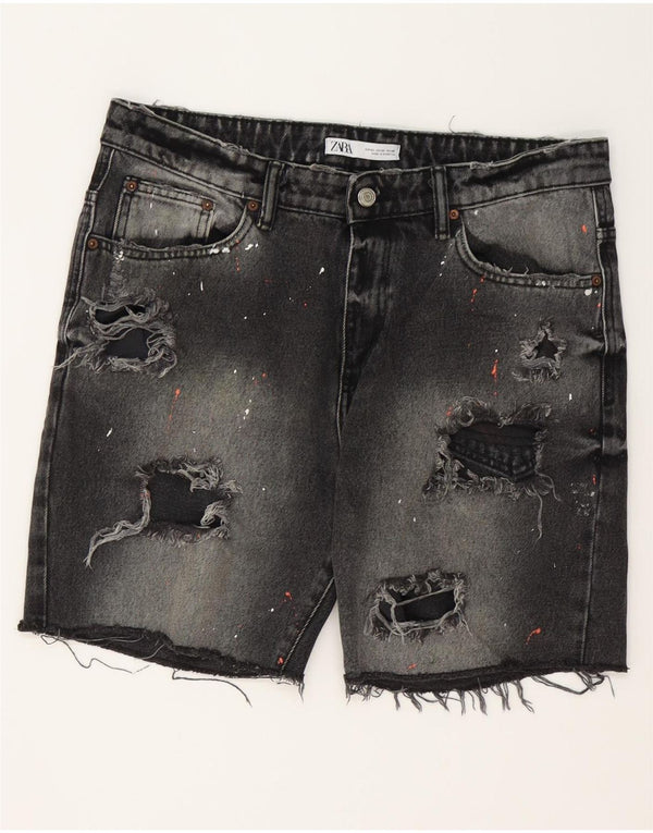 Мужские джинсовые шорты ZARA с потертостями EU 42, большие размеры W32, серый хлопок
