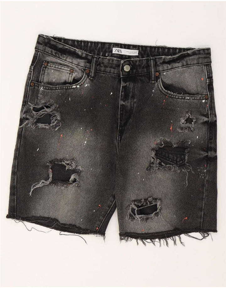 Мужские джинсовые шорты ZARA с потертостями EU 42, большие размеры W32, серый хлопок