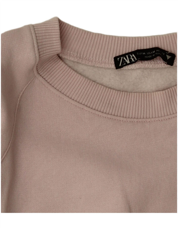 Женский укороченный свитшот оверсайз Zara UK 14, хлопковый средний розовый цвет