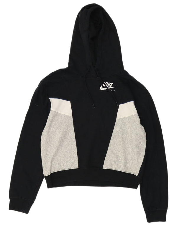 Женский укороченный джемпер с капюшоном Nike UK 6 XS, черный, хлопок с цветными блоками