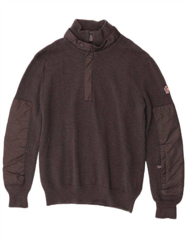 Moncler Мужской джемпер с воротником на молнии, большой серый шерстяной свитер