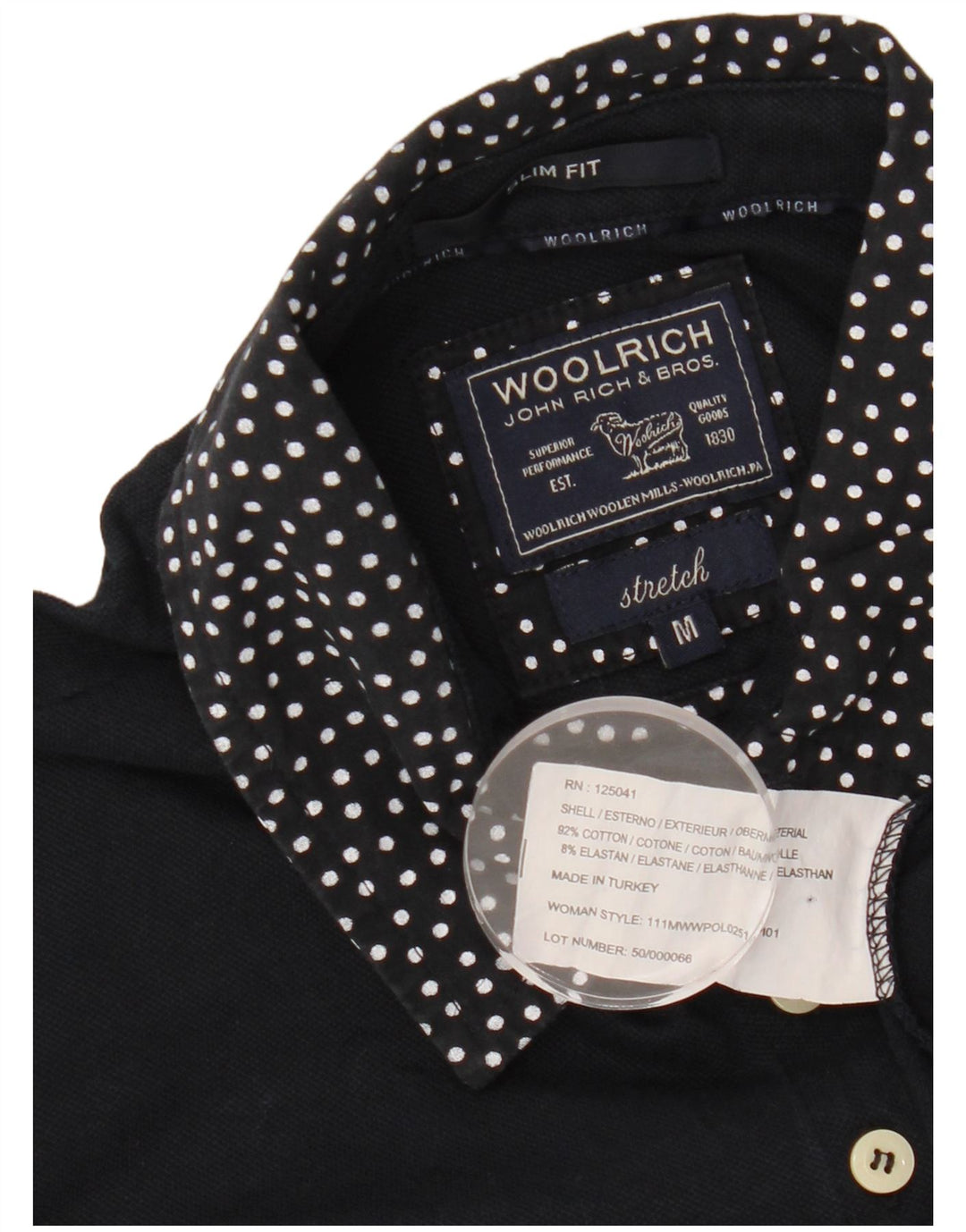 Женская рубашка-поло приталенного кроя WOOLRICH UK 12, средний темно-синий пятнистый хлопок