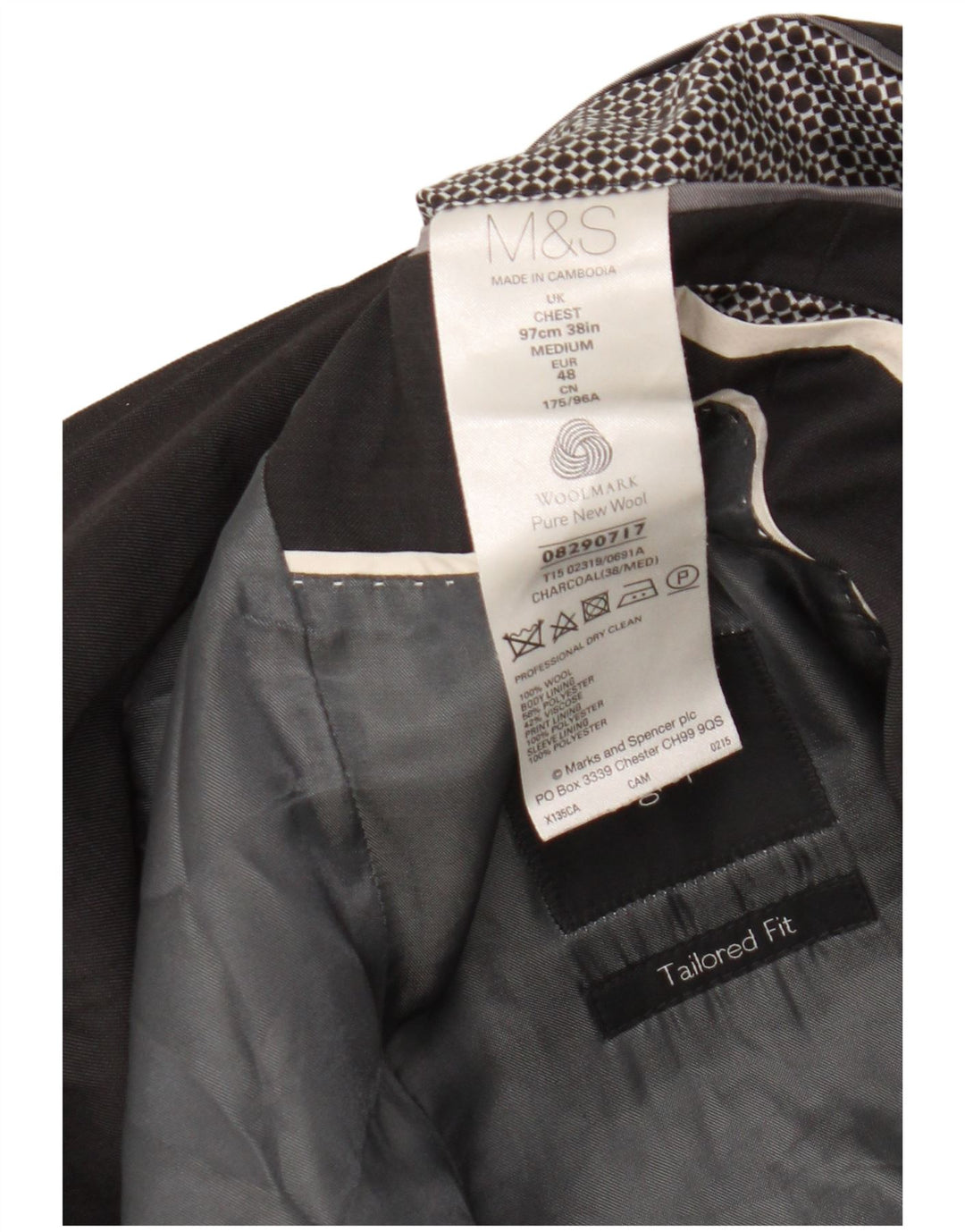 Мужской пиджак с 2 пуговицами Marks & Spencer, Великобритания 38, средний серый, новая шерсть