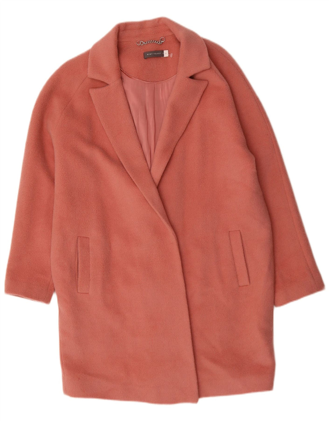 Женское открытое пальто большого размера MINT VELVET UK 14, большое розовое шерстяное пальто