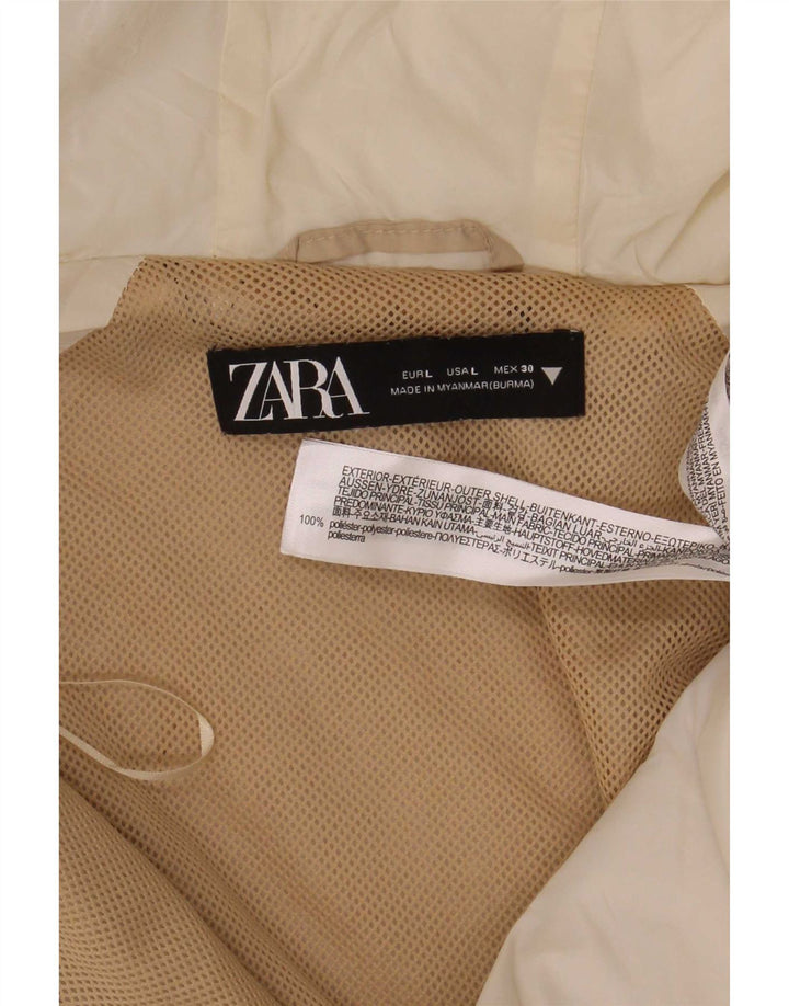 Женская стеганая куртка Zara UK 16, большой размер, бежевый, полиэстер с цветными блоками