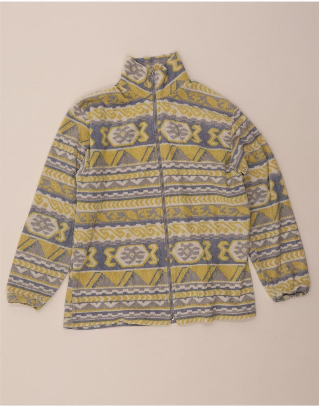 Винтажная женская флисовая куртка UK 20 2XL Желтая с геометрическим рисунком