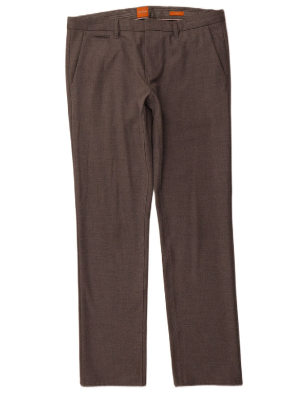 Мужские костюмные брюки узкого кроя HUGO BOSS W33 L32, серый полиэстер