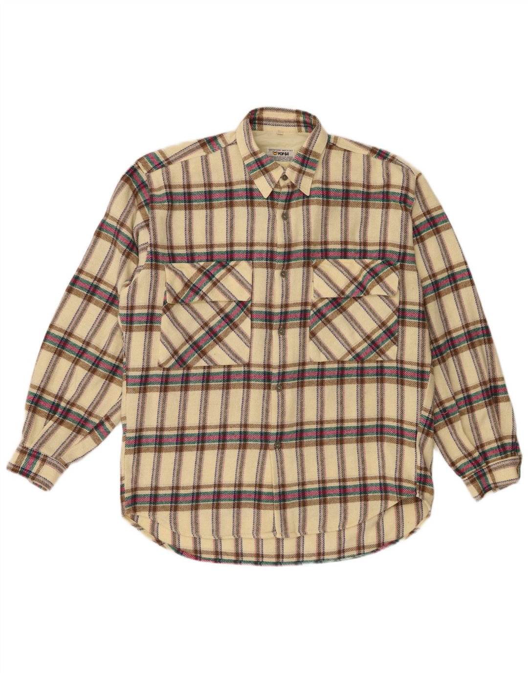 POP 84 Мужская фланелевая рубашка в клетку среднего желтого цвета, шерсть в клетку