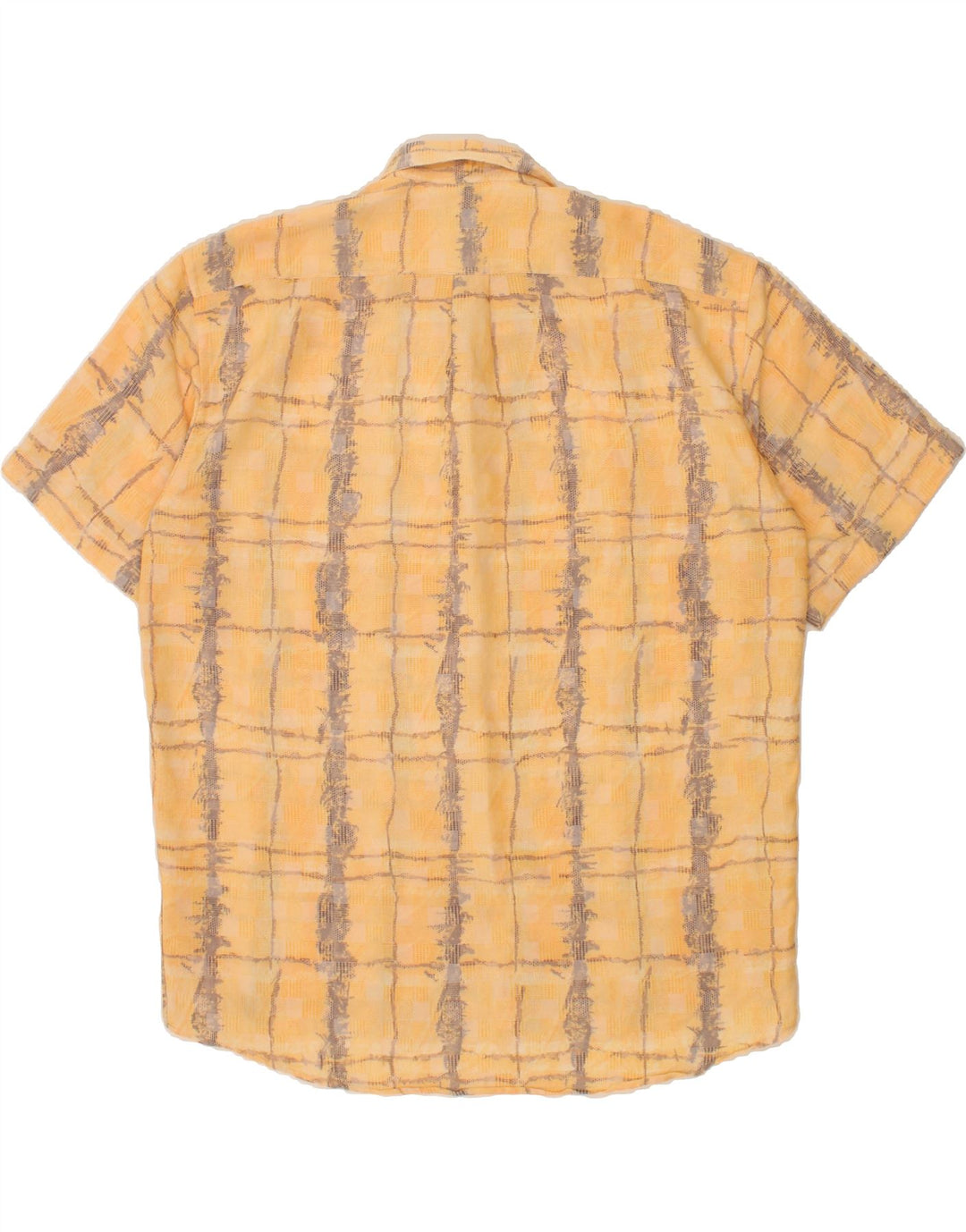 CASTELLO Mens Short Sleeve Shirt Size 42 Large Yellow Check Polyester Vintage Castello and Second-Hand Castello from Messina Hembry 