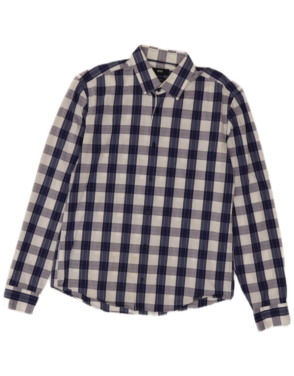 Hugo Boss Mens Slim Fit Shirt Size 40 15 3/4 Medium Blue Check
