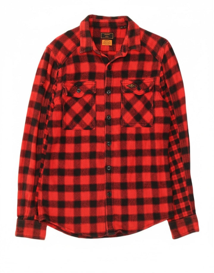 Superdry Мужская приталенная фланелевая рубашка Lumberjack среднего красного цвета в мелкую клетку из хлопка