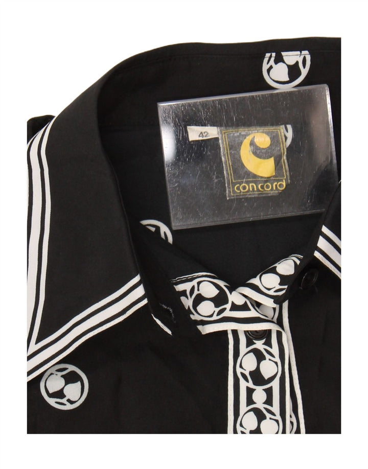 Винтажная женская блузка-рубашка EU 42, большой черный полиэстер с геометрическим рисунком