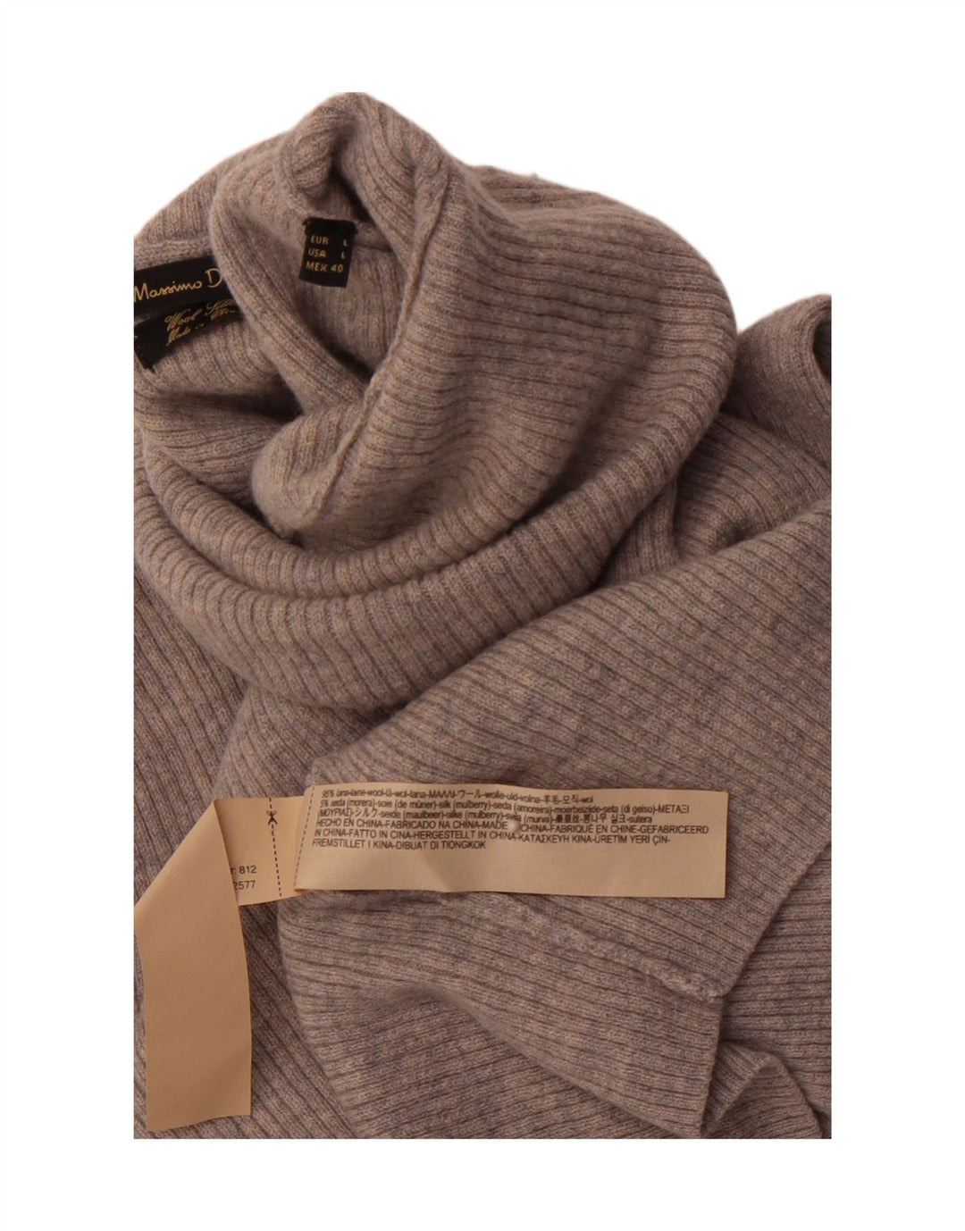 Женский джемпер MASSIMO DUTTI с высоким воротником, Великобритания 16, большой, серый, шерсть