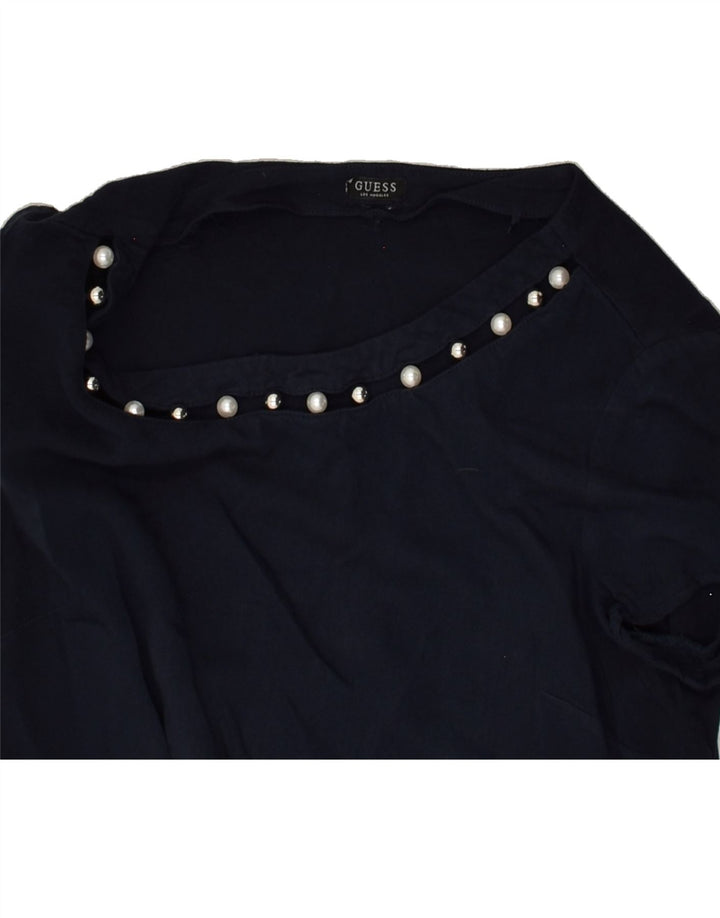 GUESS Womens T-Shirt Top UK 10 Small Navy Blue Viscose | Vintage Guess | Thrift | Second-Hand Guess | Used Clothing | Messina Hembry 