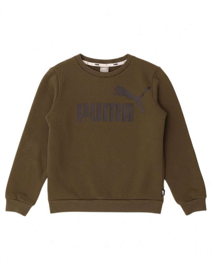 PUMA Boys Graphic Sweatshirt Jumper 9-10 Years Khaki Cotton