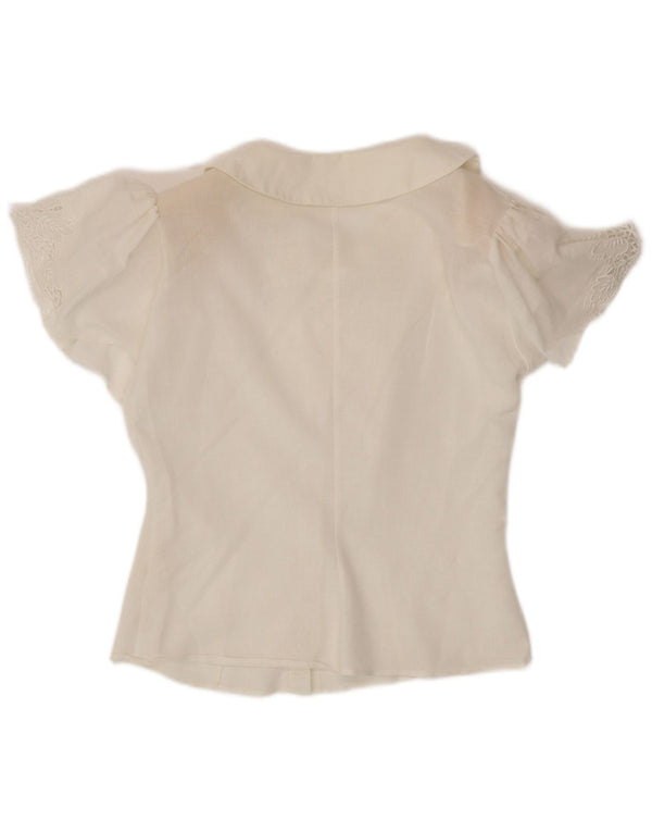 Женская блузка-рубашка с коротким рукавом VINTAGE UK 12, средний белый хлопок, хлопок