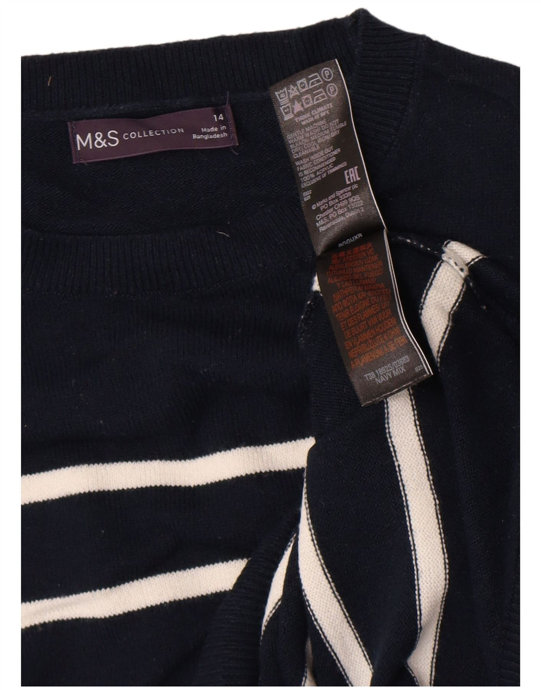 Женский джемпер с круглым вырезом Marks & Spencer UK 14, средний темно-синий