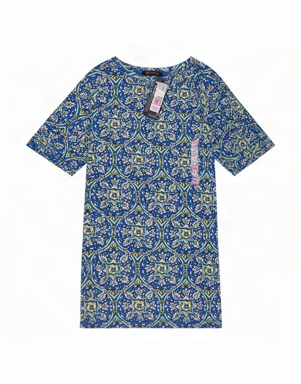 Женская футболка Marks & Spencer Top UK 22 3XL синяя хлопковая с цветочным принтом
