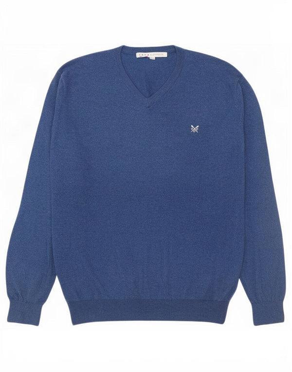 Crew Clothing Мужской джемпер с v-образным вырезом, большой синий хлопковый свитер