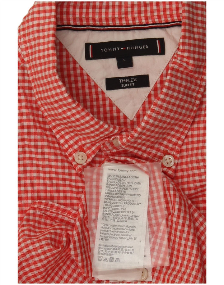Мужская рубашка узкого кроя Tommy Hilfiger, большой красный хлопок в мелкую клетку