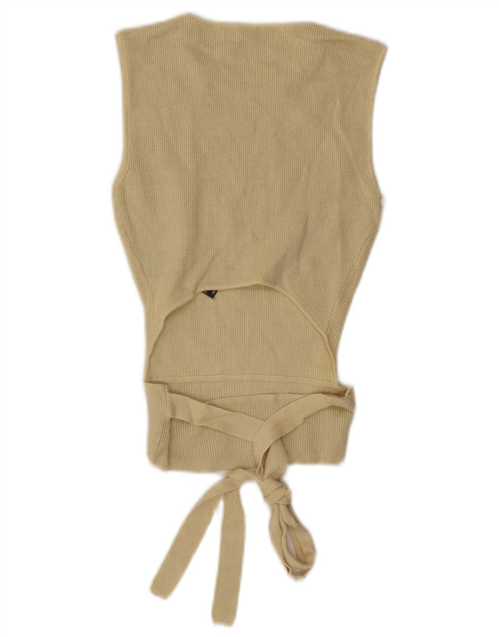 Женская укороченная майка ZARA UK 12, вискоза среднего желтого цвета