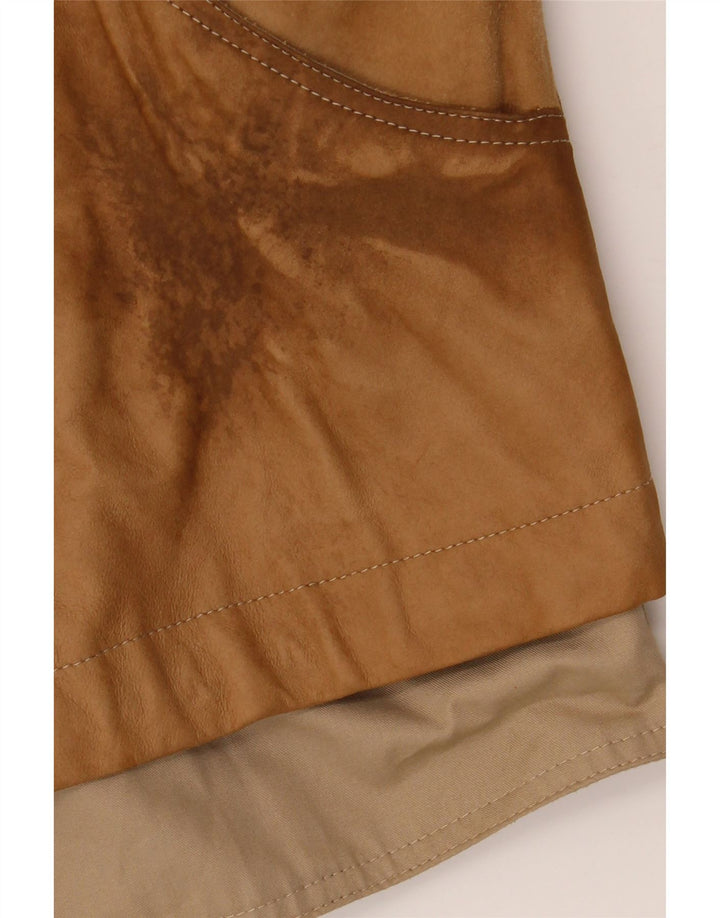 BELFE Женская куртка свободного кроя IT 44 Средний бежевый кожаный с цветными блоками