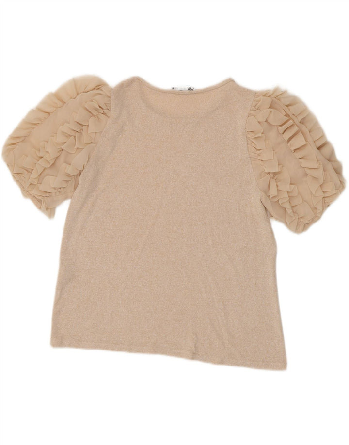 Женская блузка Zara Top UK 14, большая, бежевая, вискоза