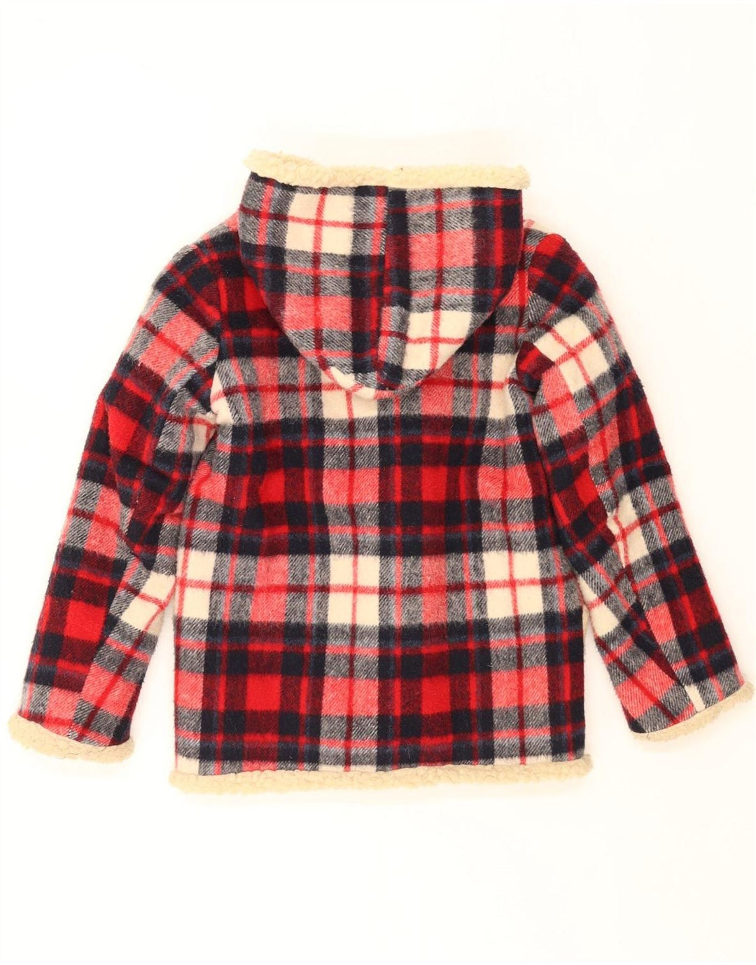 SIMONE Куртка-дафл из шерпы с капюшоном для девочек 9-10 лет, красная клетка