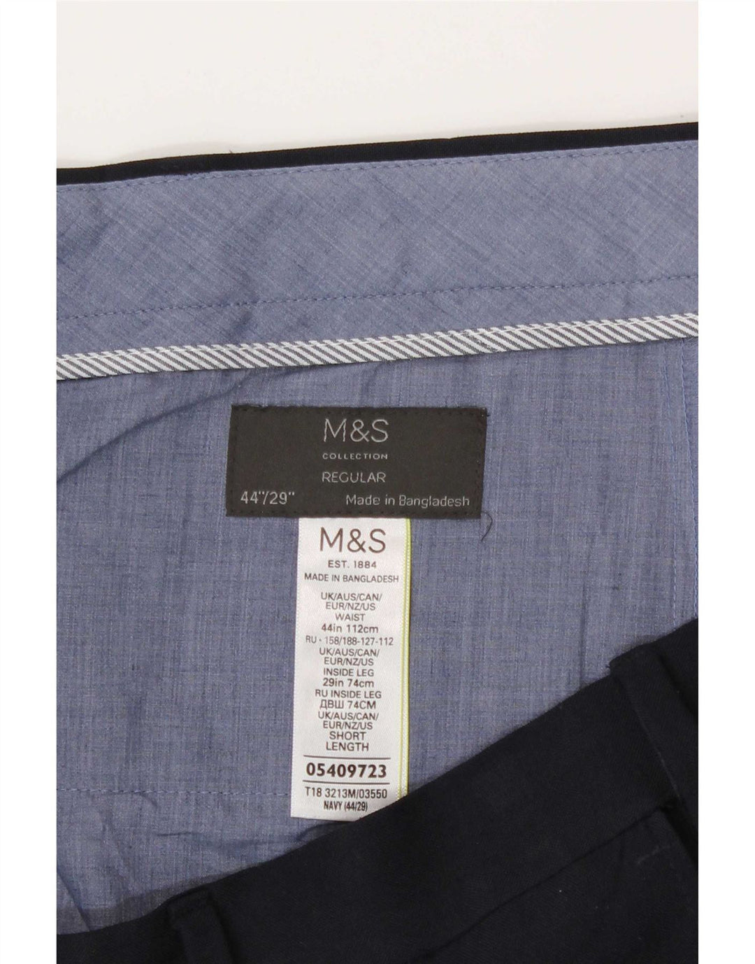 Marks & Spencer Мужские укороченные брюки стандартного размера W44 L26 Темно-синий полиэстер