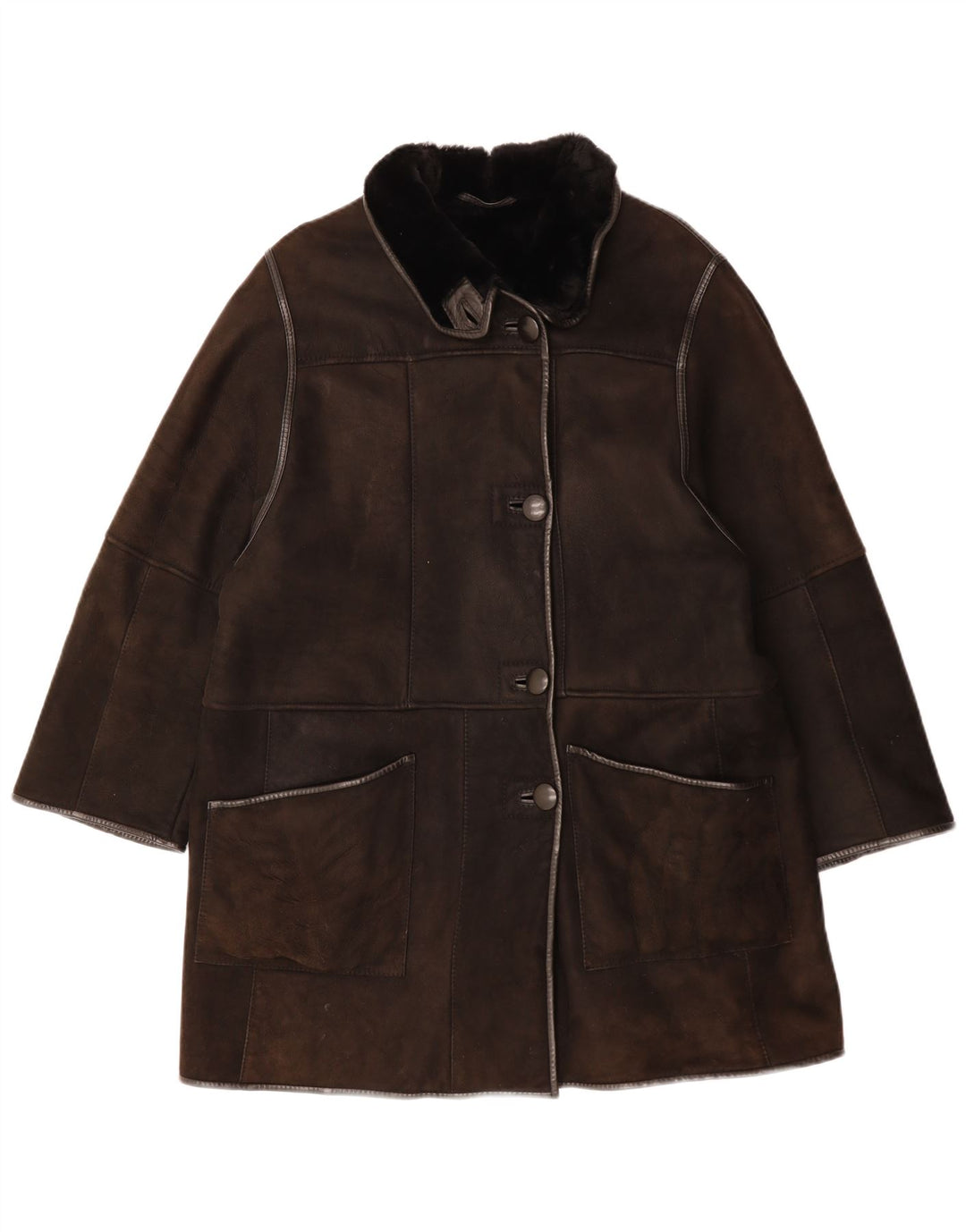 ВИНТАЖНАЯ женская дубленка UK 14, большая коричневая кожа