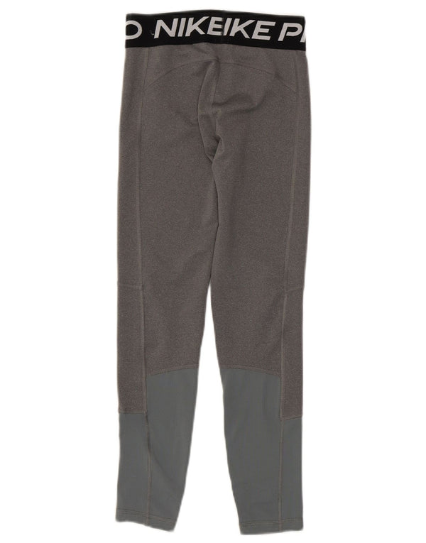 Nike Girls Dri Fit Graphic Leggings 10-11 Years Medium Grey Colourblock