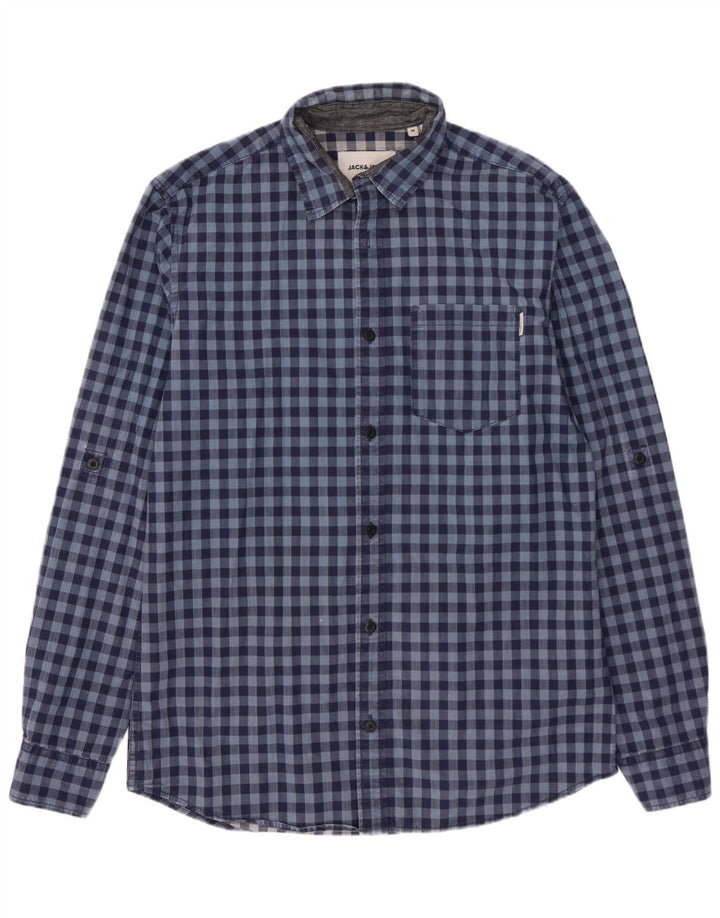 Мужская рубашка приталенного кроя Jack & Jones, средний синий в клетку