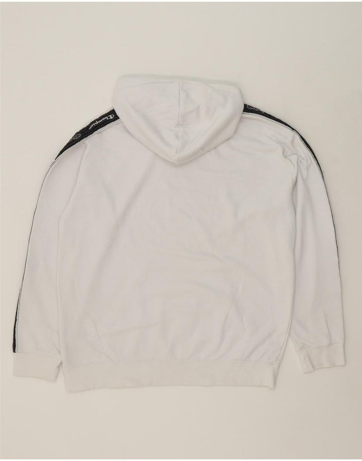 CHAMPION Mens Graphic Hoodie Jumper Medium White Colourblock Vintage Champion and Second-Hand Champion from Messina Hembry 