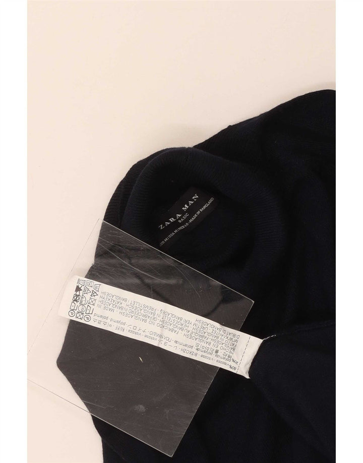 Мужской джемпер с высоким воротником Zara, средний темно-синий вискозный свитер