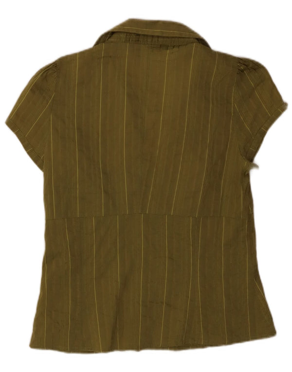 Женская рубашка-пуловер с короткими рукавами ZARA UK 14, большой хлопок в полоску цвета хаки