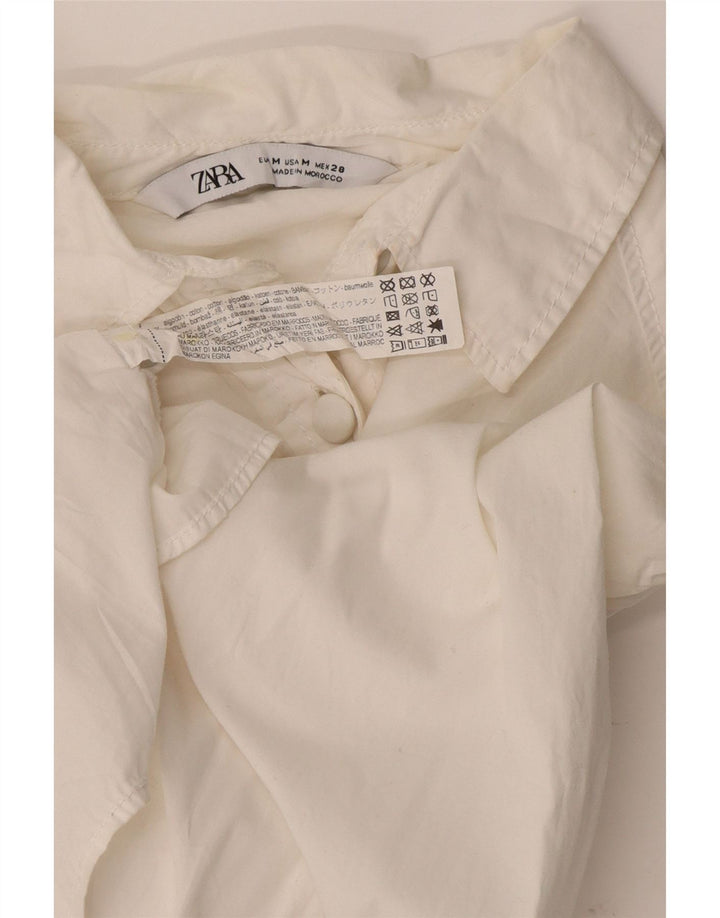 Женская укороченная блузка-рубашка Zara UK 12, средний белый хлопок, хлопок